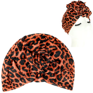 Leopard Orange Flower Knot Turban