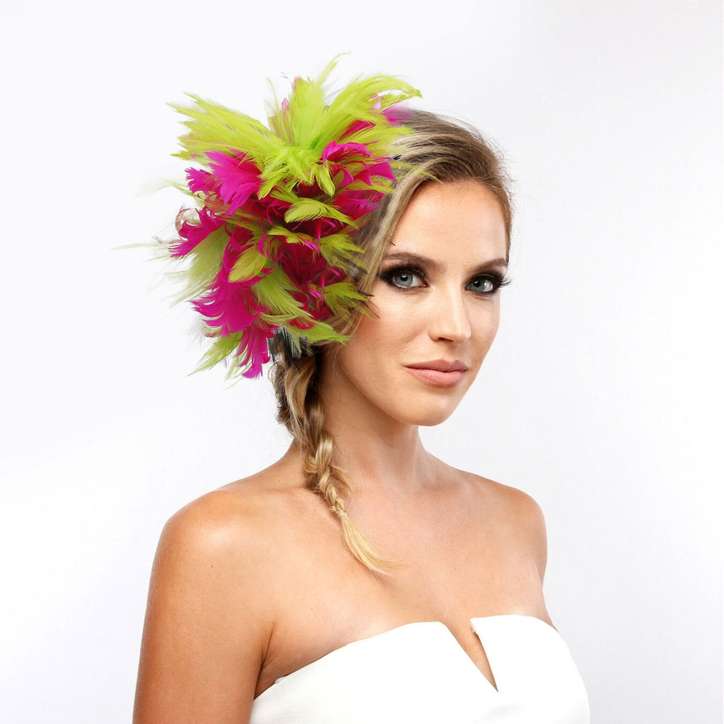 Pink and Green Feather Fascinator