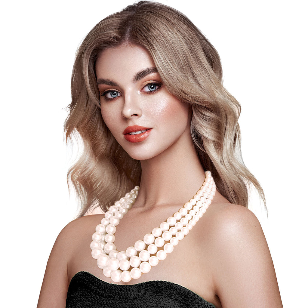 Cream Pearl Graduated Multi Strand Necklace Set