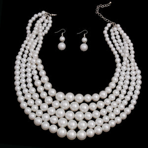 White Multi Strand Pearl Necklace Set