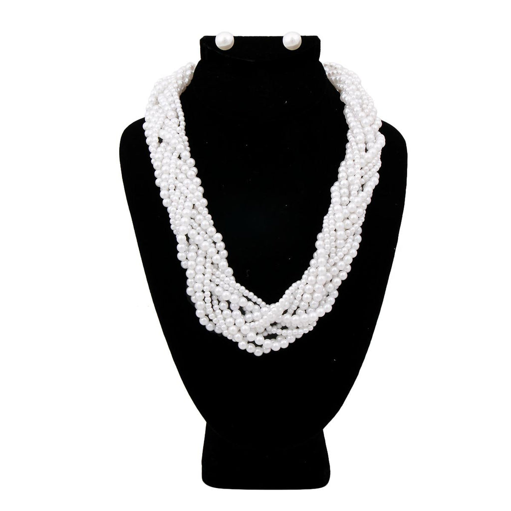 White Pearl Braided Necklace Set