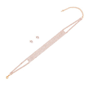 Gold 9 Line Rhinestone Choker