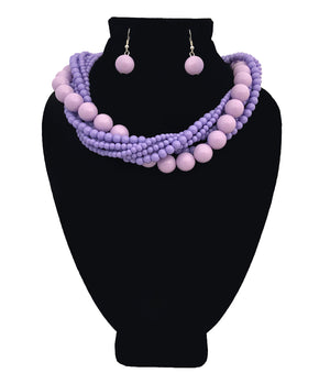 Silver and Lavender Bead Twisted Necklace Set