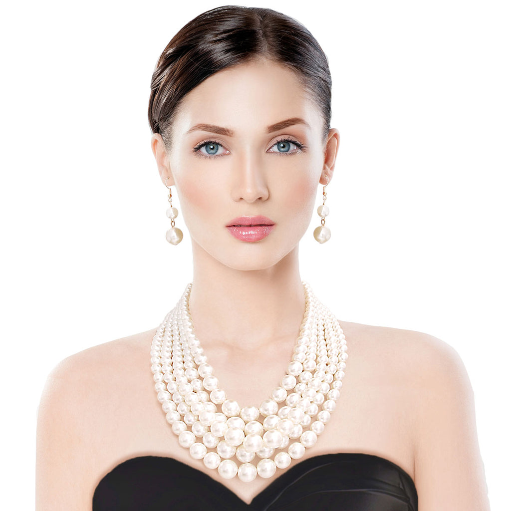 Cream Pearl Multi Strand Necklace Set