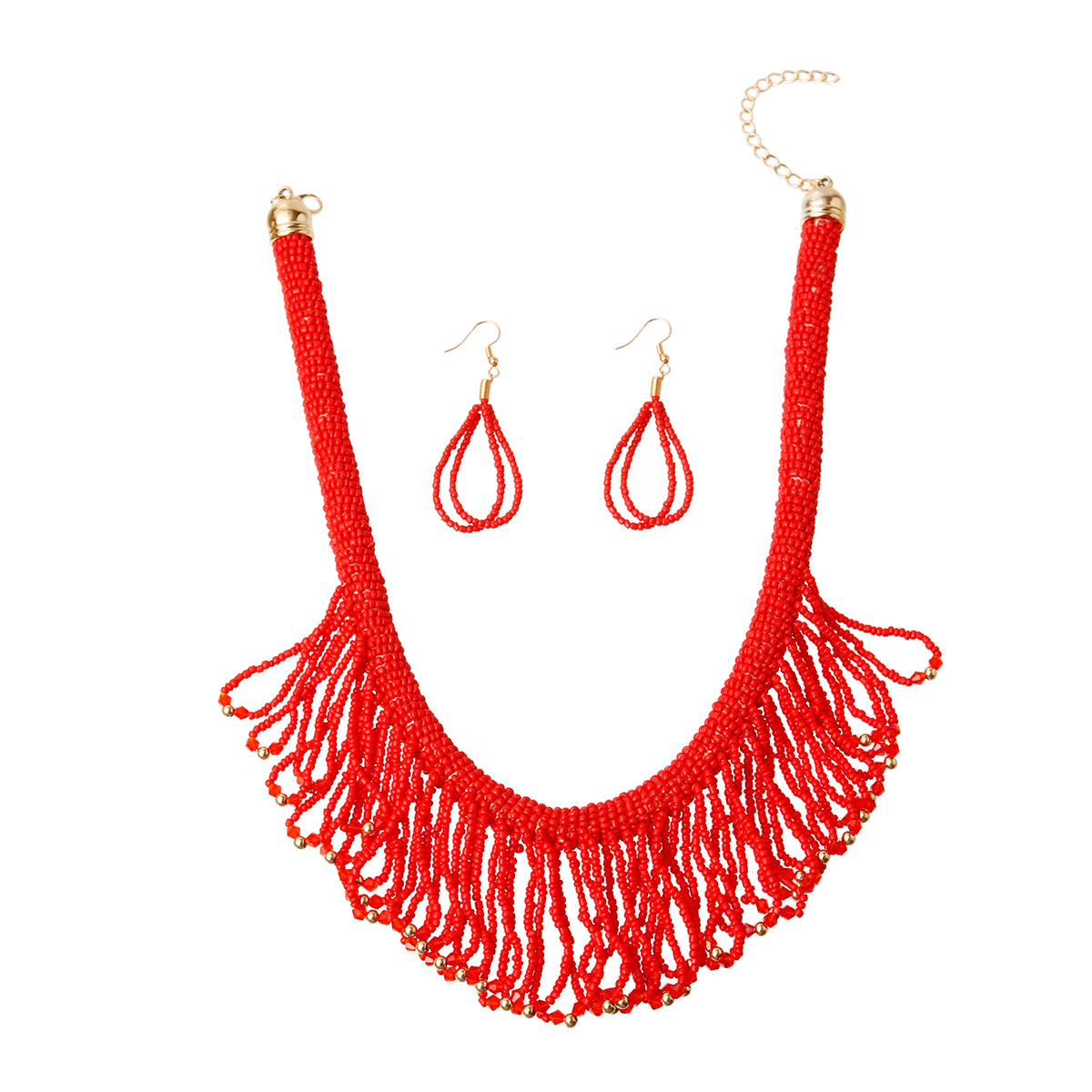 Draped Bead Fringe Necklace Set