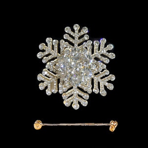 Gold Rhinestone Snowflake Brooch