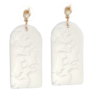 White Clay Rounded Rectangle Bridal Earrings