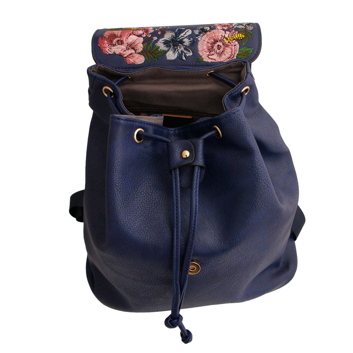 Blue Embroidered Flower Backpack