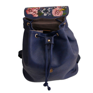 Blue Embroidered Flower Backpack