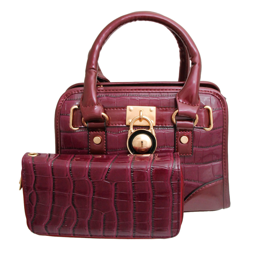 Shiny Purple Croc Mini Satchel Set