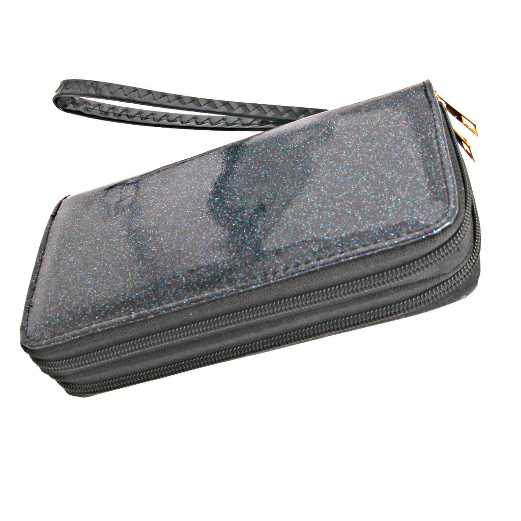 Black Glitter Dual Zipper Wallet