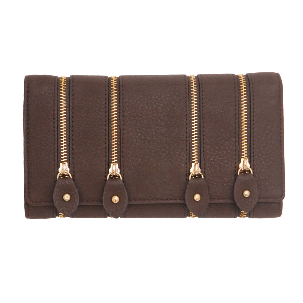 Brown Leather Zipper Wallet Clutch
