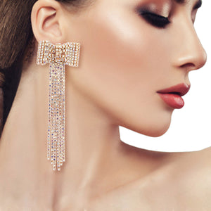 Aurora Borealis Bow Fringe Earrings