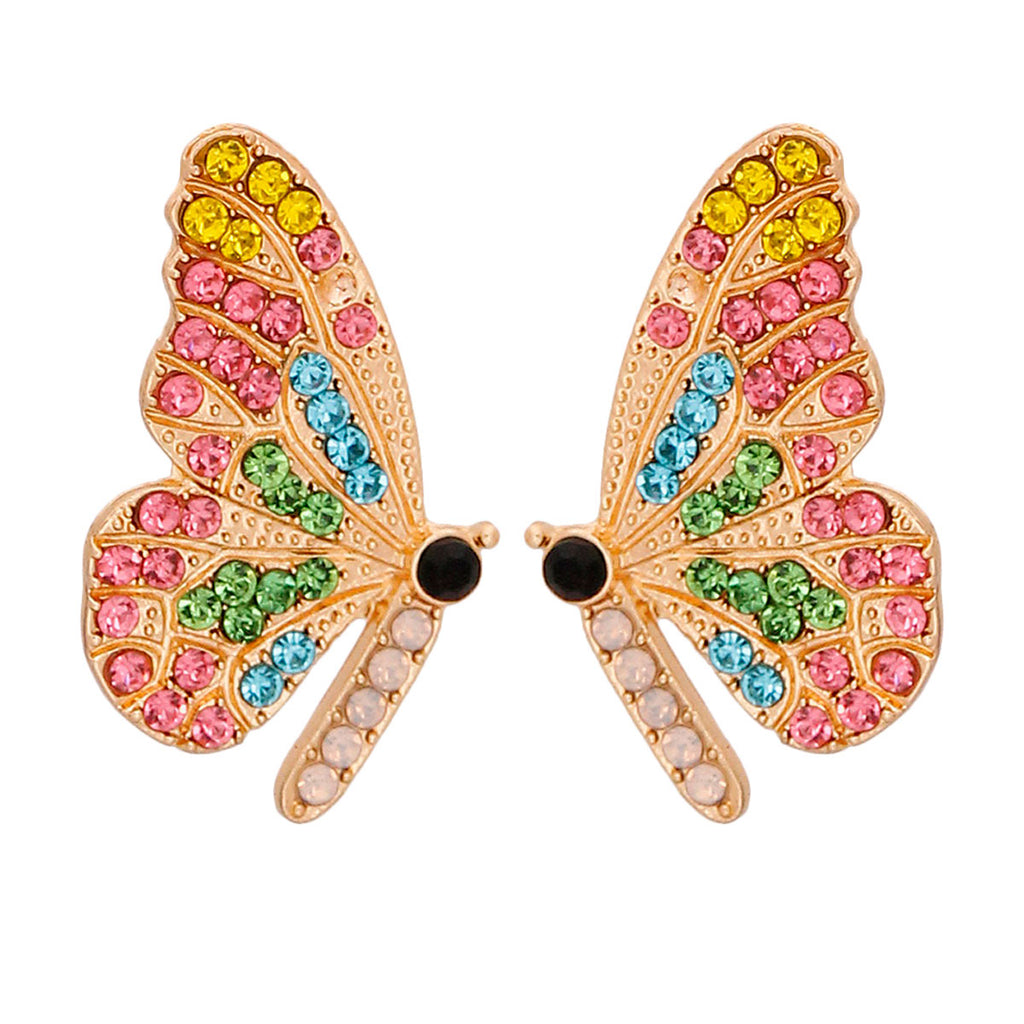 Pink Rhinestone Butterfly Studs