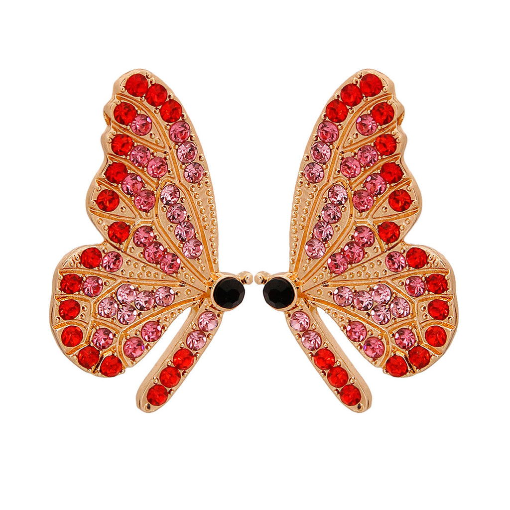 Red Rhinestone Butterfly Studs