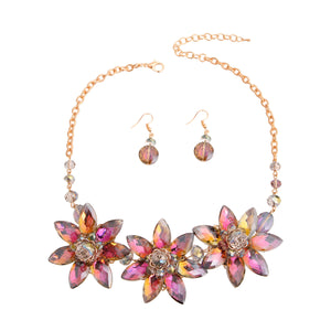 Aurora Borealis Crystal Flower Collar Set