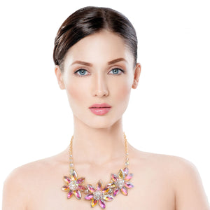 Aurora Borealis Crystal Flower Collar Set