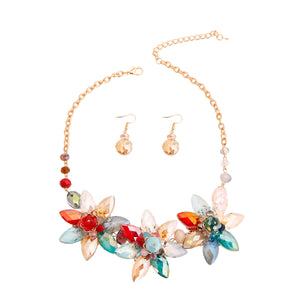 Multi Color Crystal Flower Collar Set