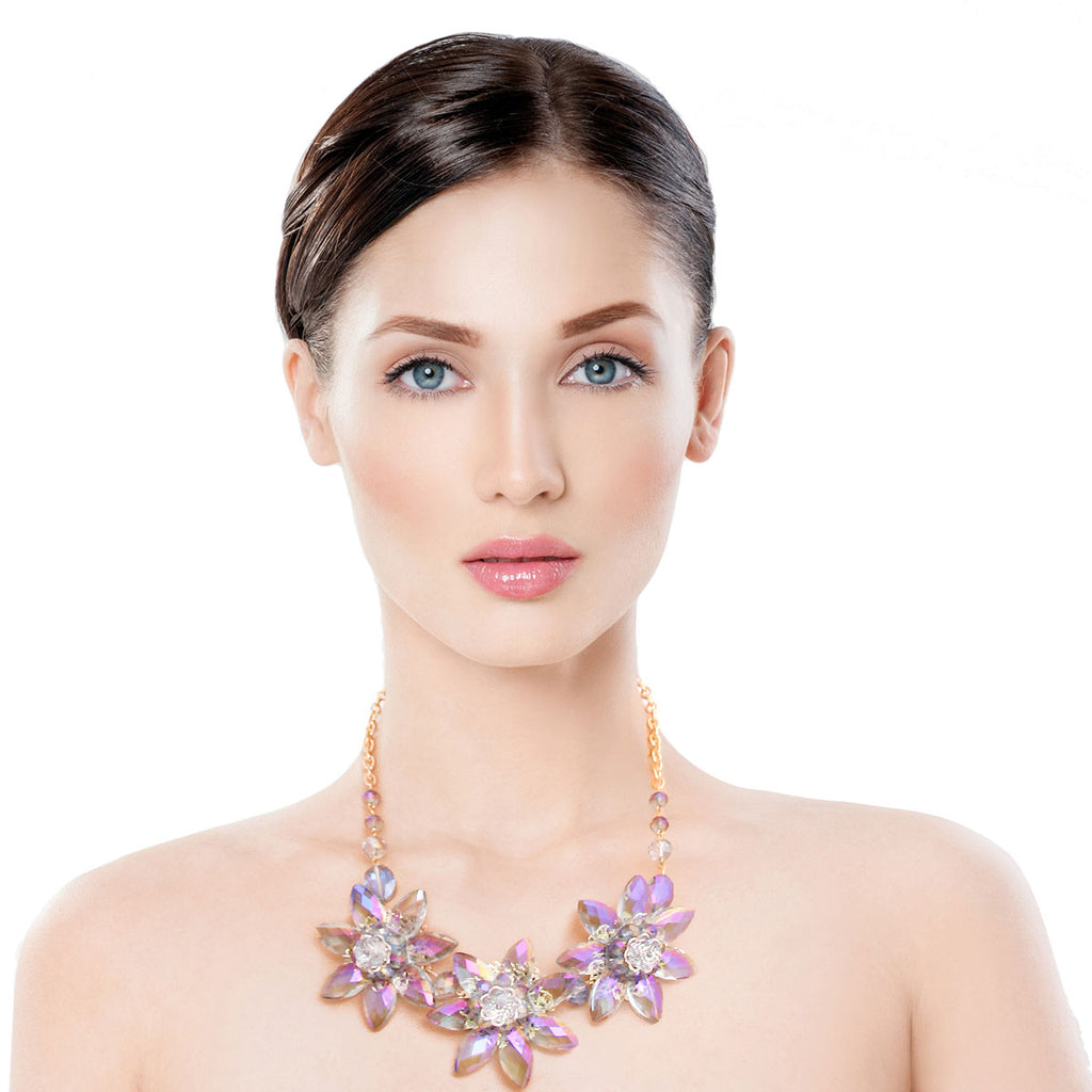 Purple Crystal Flower Collar Set