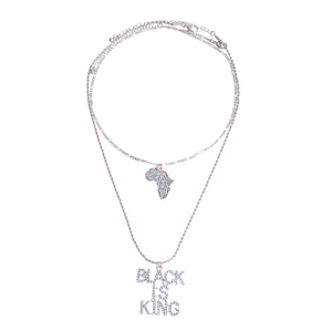 Silver Double Chain BLACK IS KING Necklace