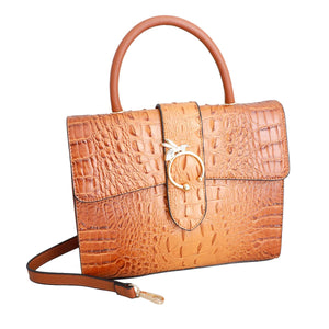 Brown Croc Bee Satchel Handbag Set