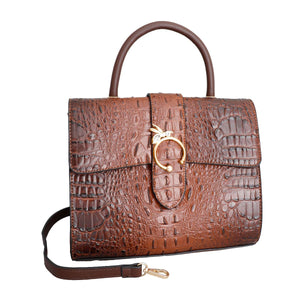 Dark Brown Croc Bee Satchel Handbag Set