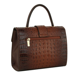 Dark Brown Croc Bee Satchel Handbag Set