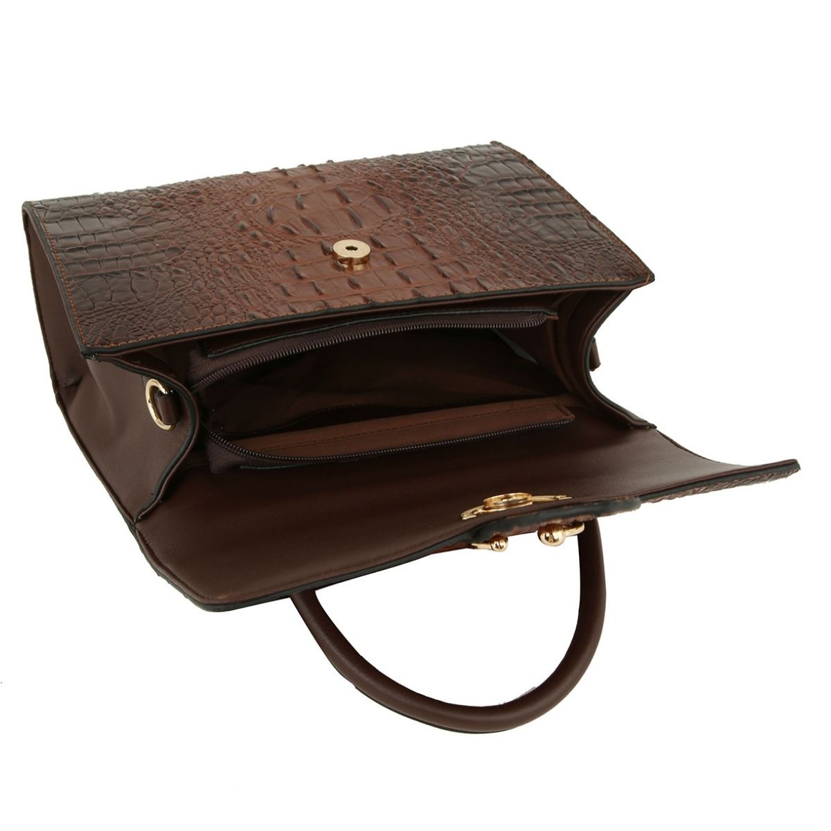 Dark Brown Croc Bee Satchel Handbag Set