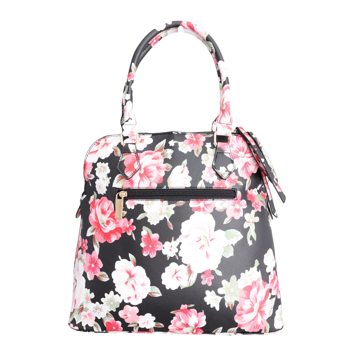 Black Floral Tall Dome Satchel Bag Set