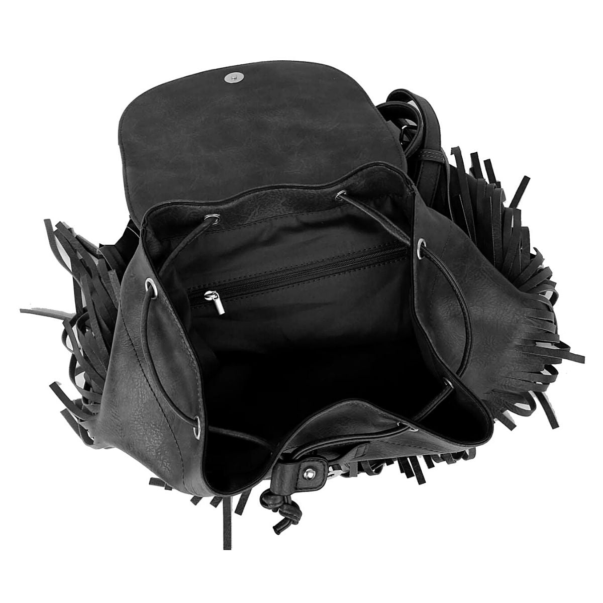 Black Double Fringe Convertible Backpack