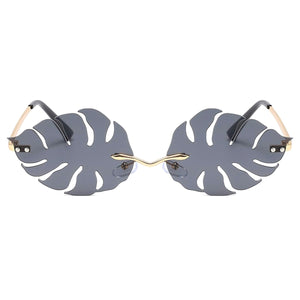 Black Leaf Shape Rimless Sunglasses