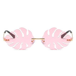 Pink Leaf Shape Rimless Sunglasses