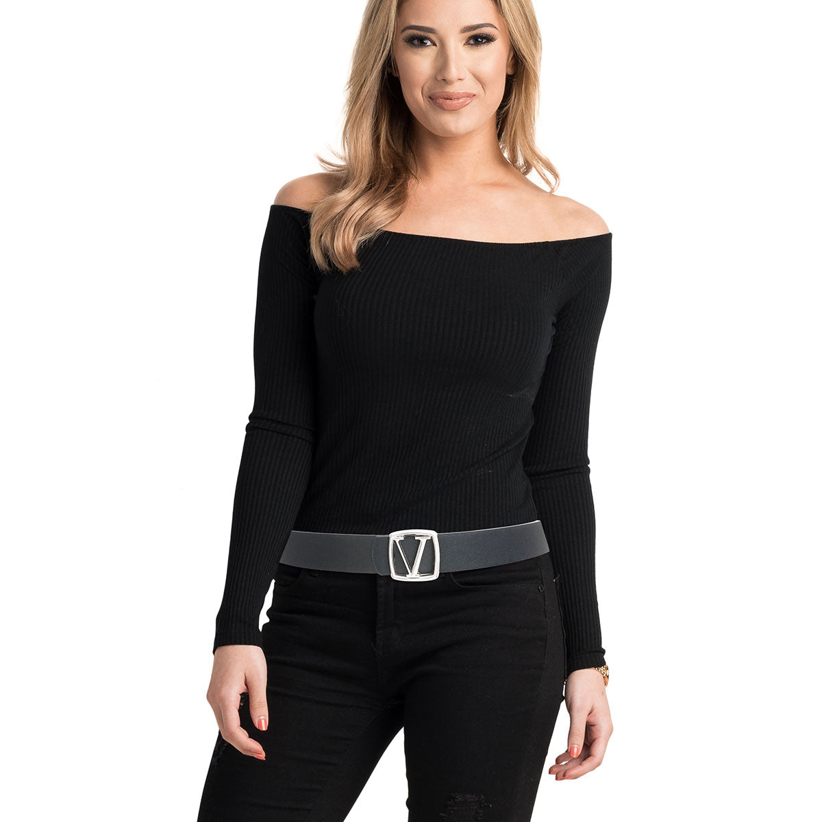 Black and Silver V Designer Belt