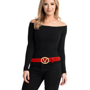 Red and Gold Rhinestone V Designer Belt