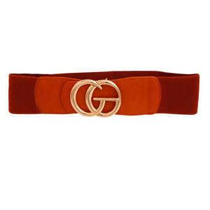 Camel and Gold Letter Wide Stretch Belt