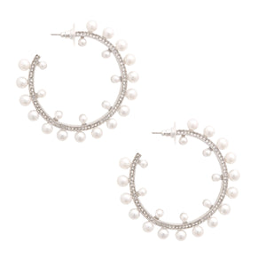 Silver Metal and Pearl Hoops