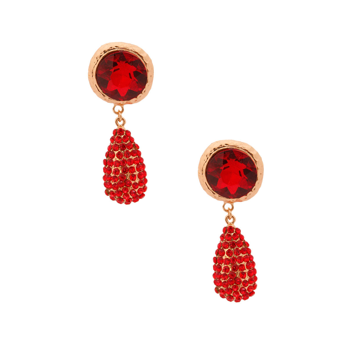 Red Crystal Rhinestone Teardrop Clip Ons