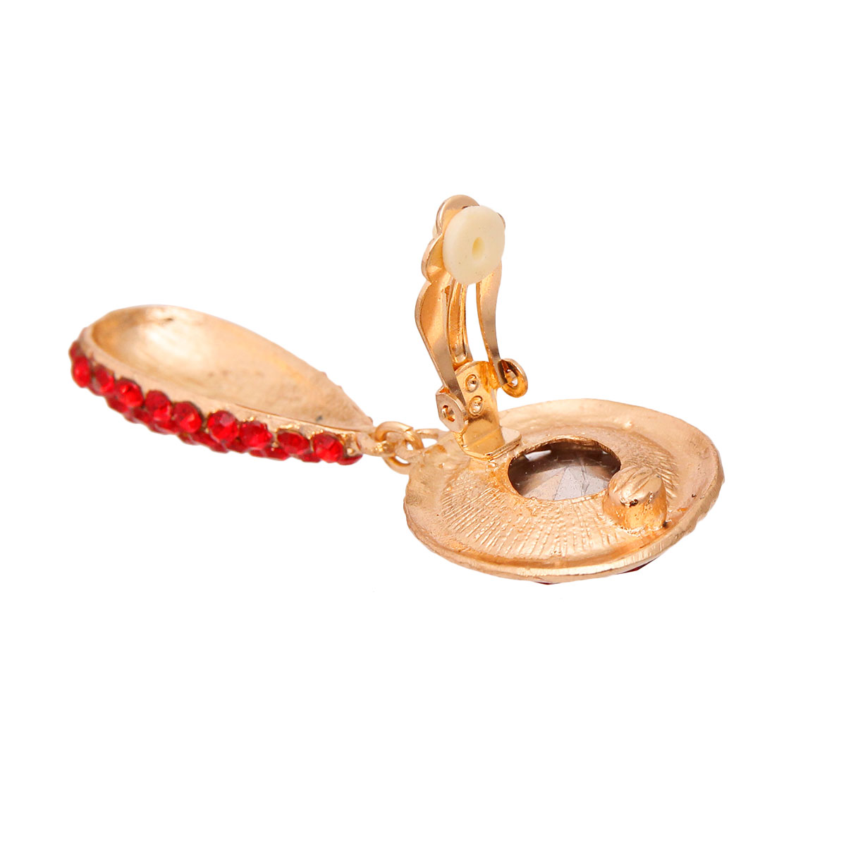 Red Crystal Rhinestone Teardrop Clip Ons