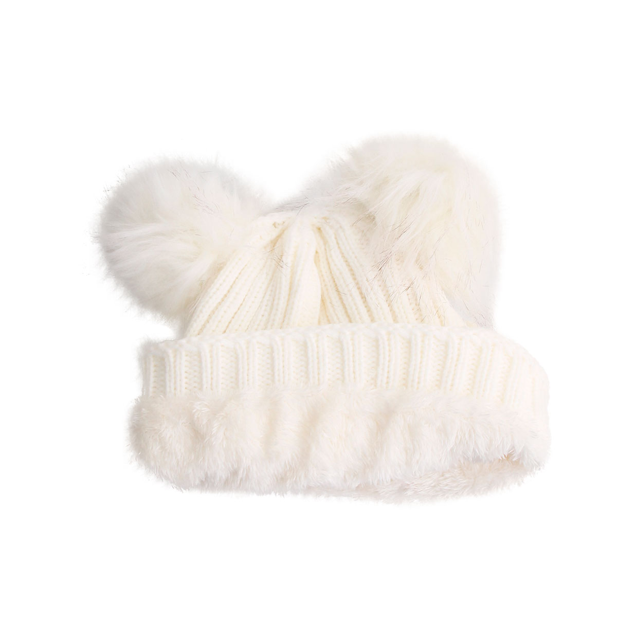 White Knit Double Pom Pom Hat