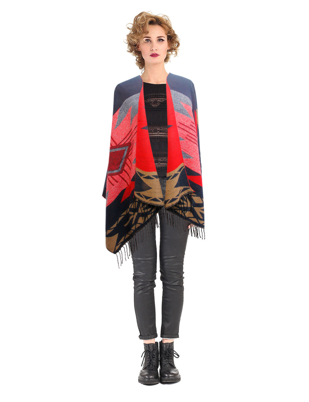 Reversible Red Aztec Shawl Scarf