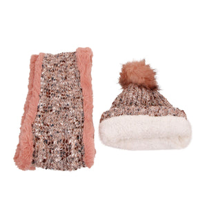 Pink Cable Knit Scarf and Hat Set