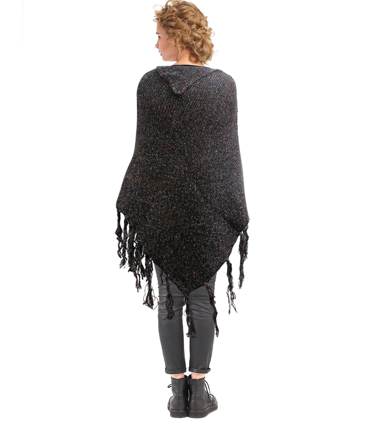 Black Knit Button Poncho
