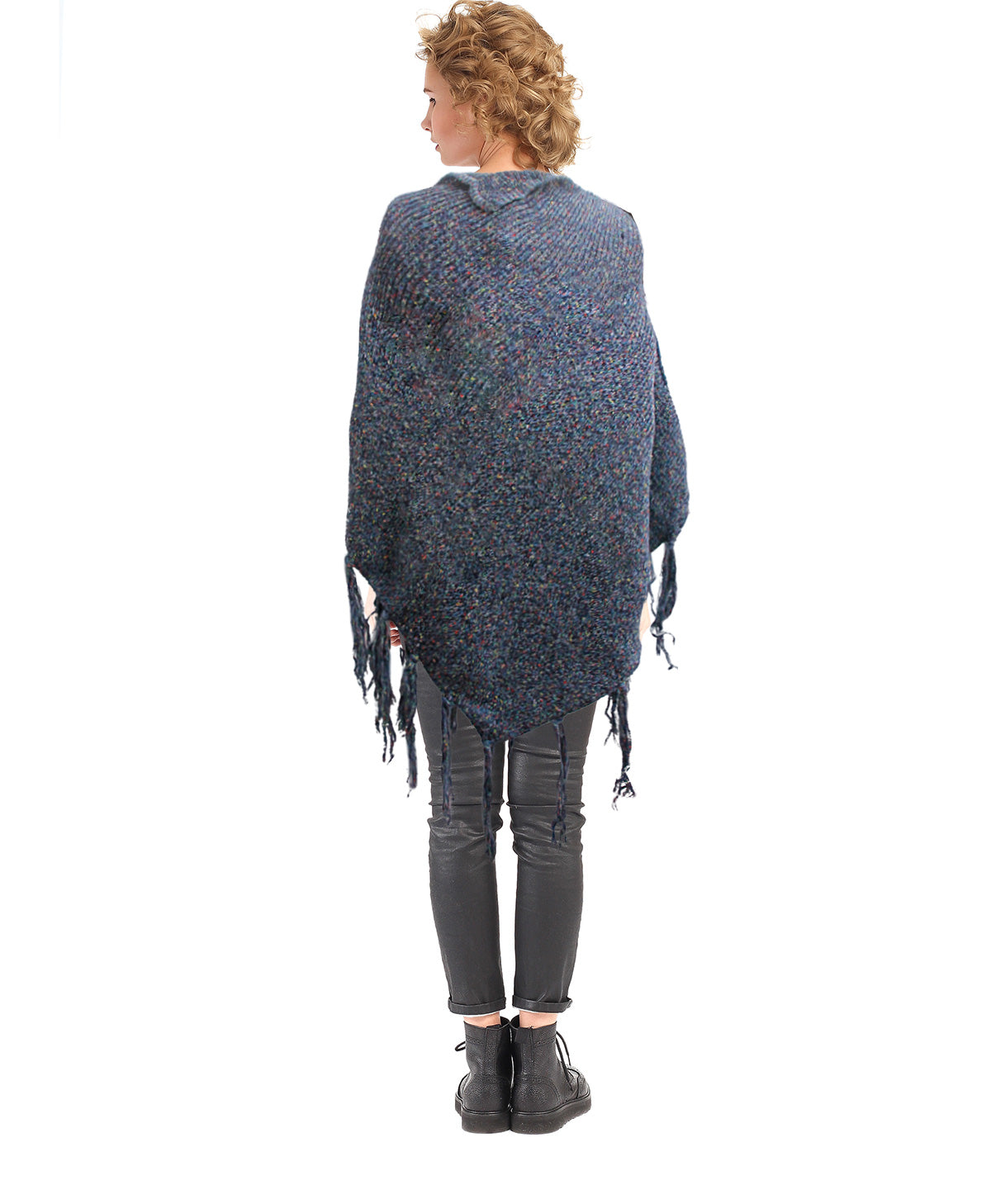 Navy Knit Button Poncho