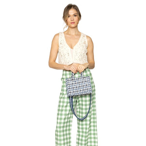 Denim Woven Geometric Tote Set