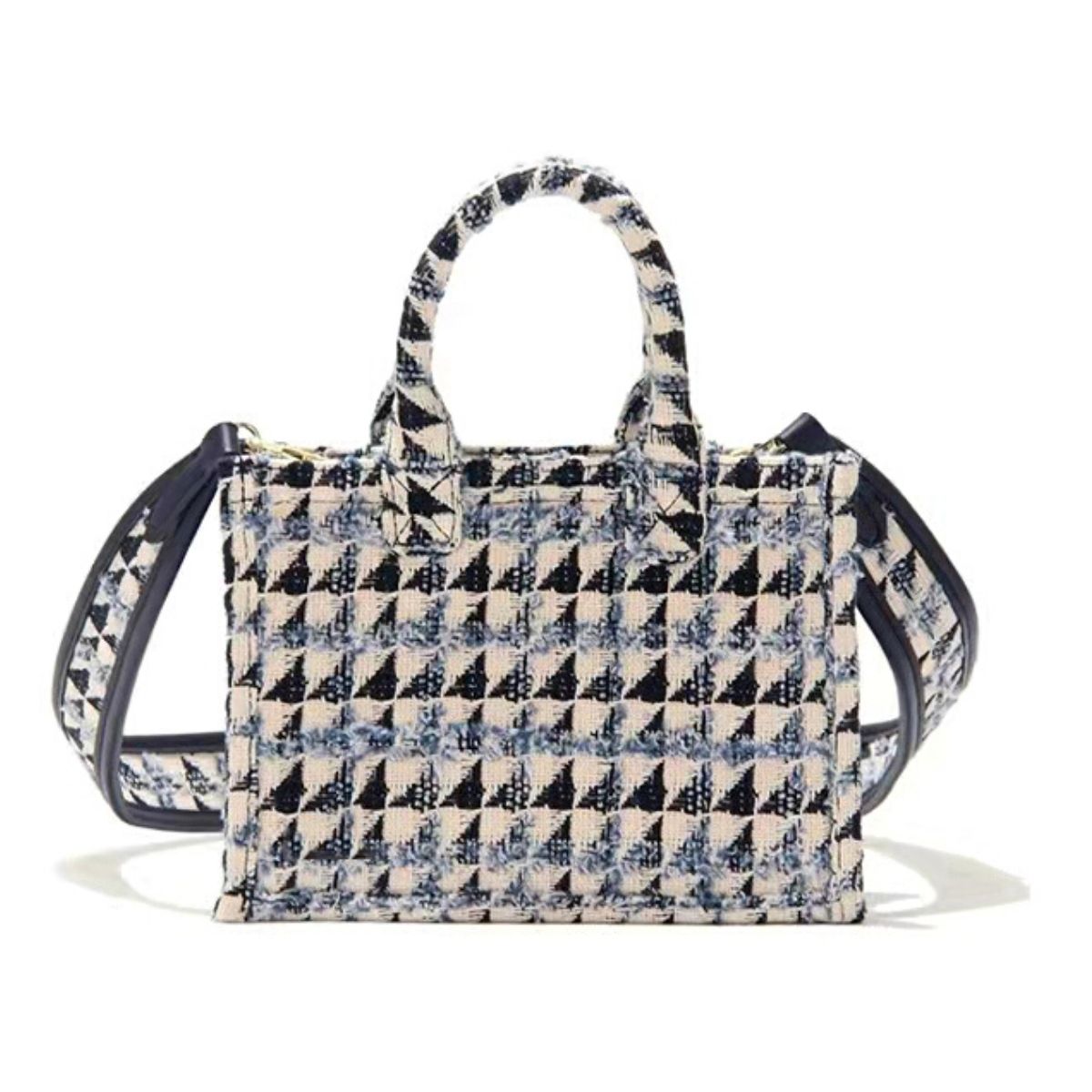 Denim Woven Geometric Tote Set