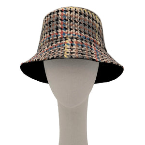 Beige Houndstooth Topstitch Bucket Hat