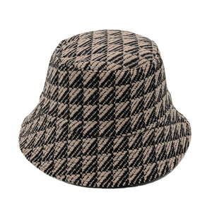 Taupe Geo Pattern Topstitch Bucket Hat