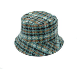 Green Plaid Woolen Bucket Hat