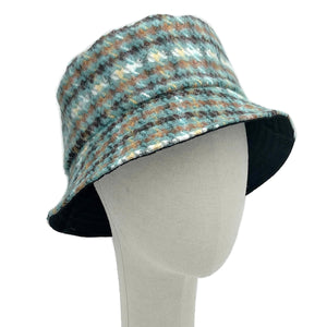 Green Plaid Woolen Bucket Hat