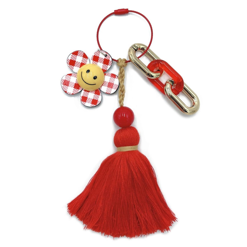 Red Gingham Flower Keychain Bag Charm